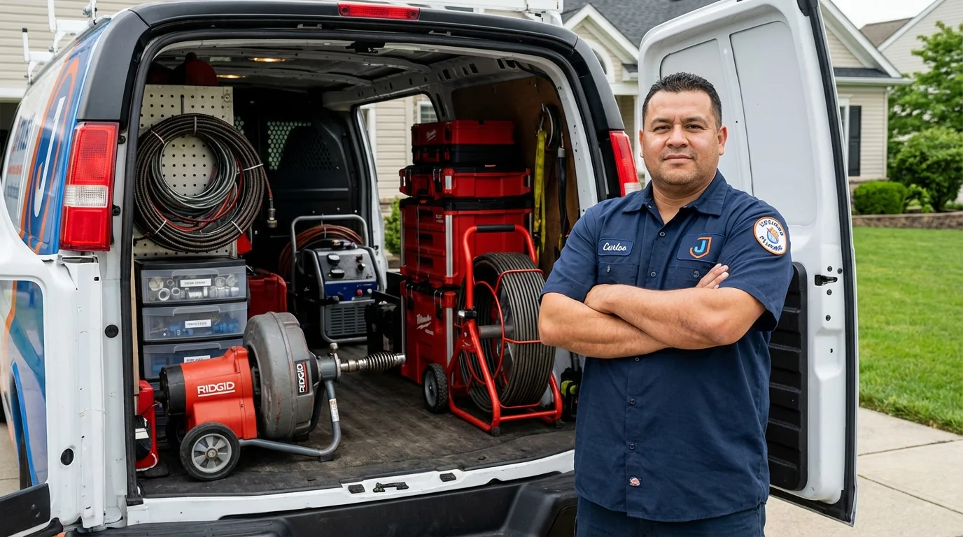 Professional drain cleaning equipment and Johns Plumbing LLC plumber in North Hampton