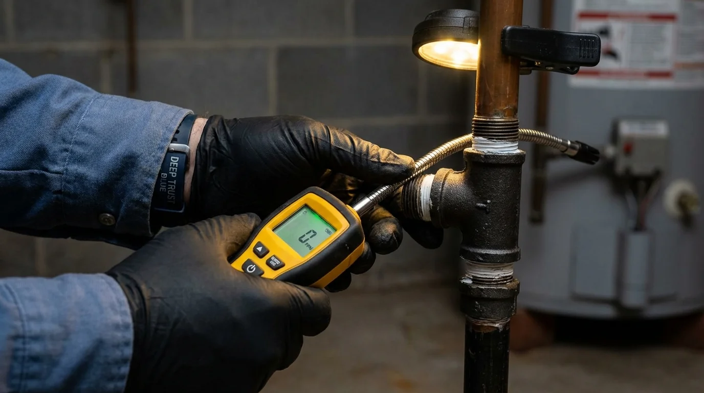 Gas leak detection with electronic sniffer by Johns Plumbing LLC in North Hampton
